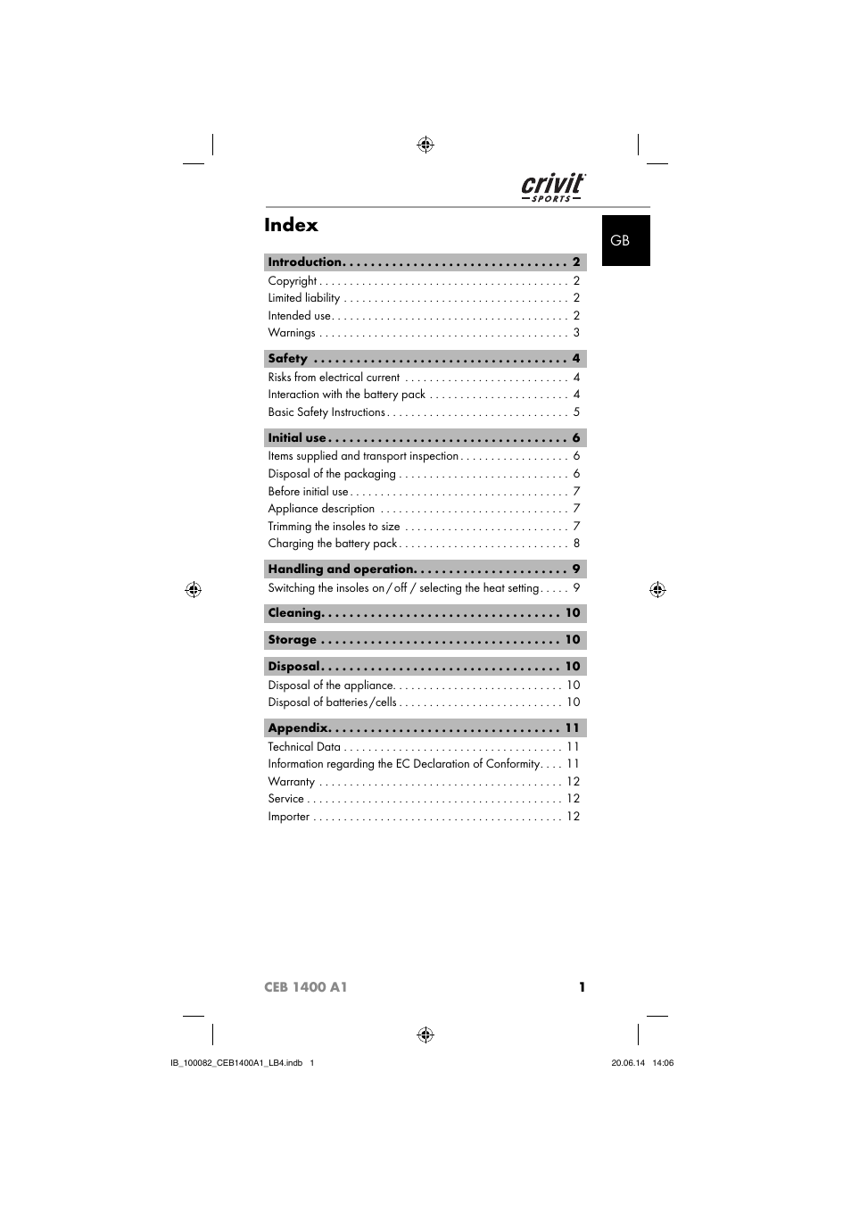 Index | Crivit CEB 1400 A1 User Manual | Page 5 / 80