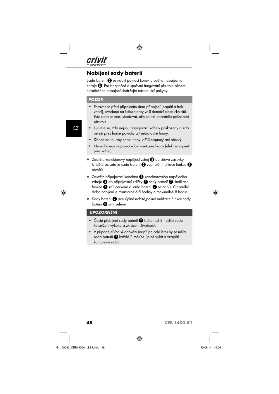 Nabíjení sady baterií | Crivit CEB 1400 A1 User Manual | Page 52 / 80