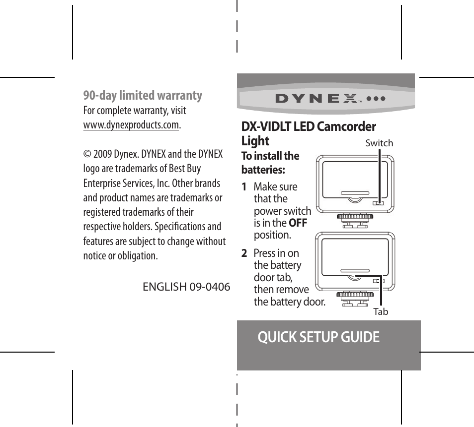Dynex DX-VIDLT User Manual | 2 pages