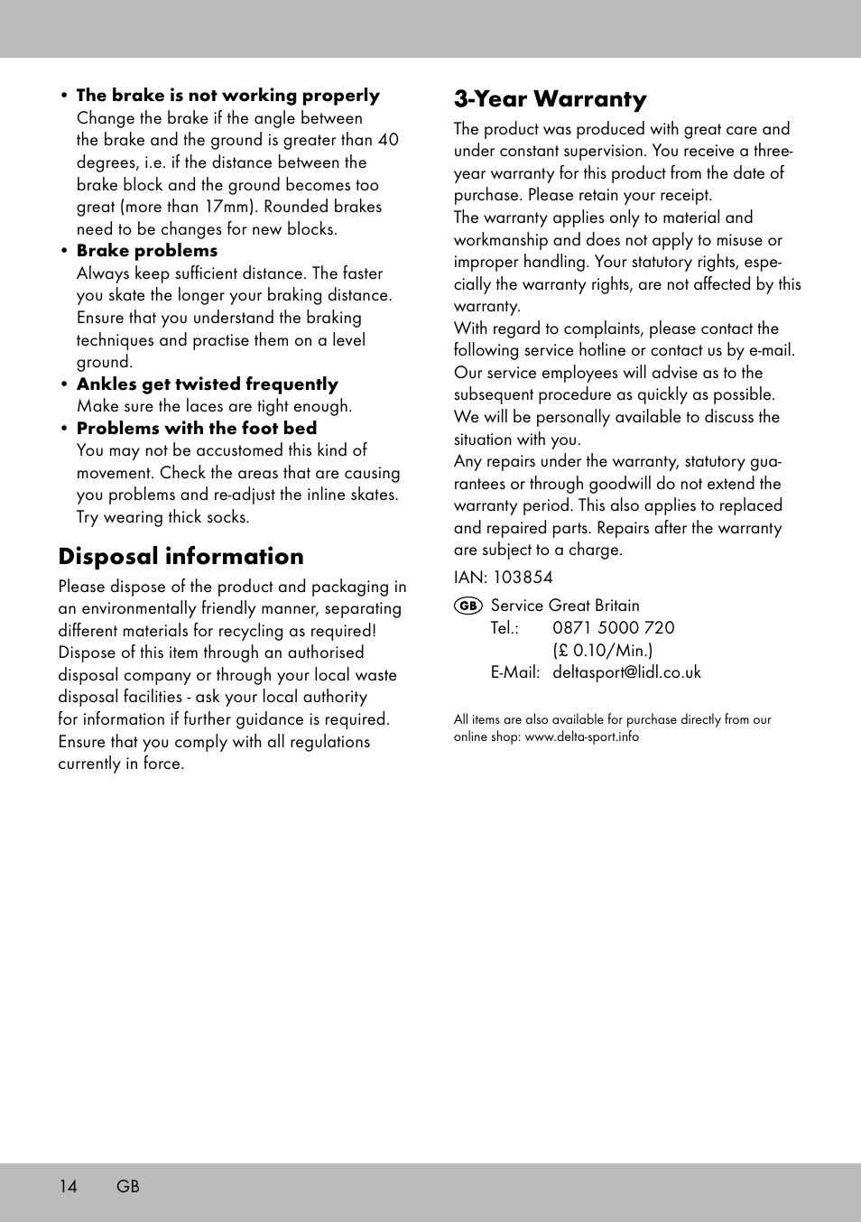Disposal information, Year warranty | Crivit HI-1738 User Manual | Page 14 / 28