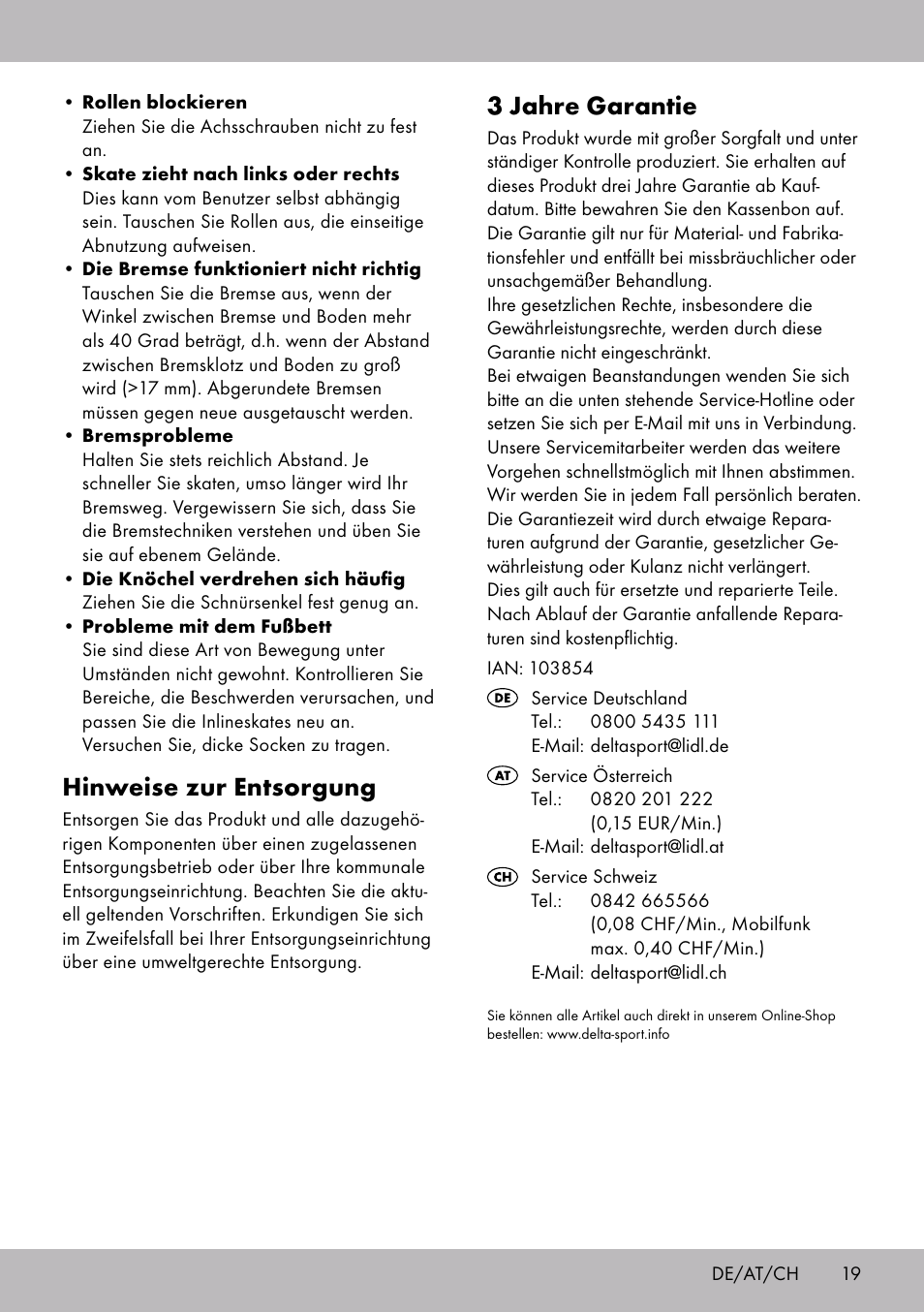 3 jahre garantie, Hinweise zur entsorgung | Crivit HI-1738 User Manual | Page 19 / 28