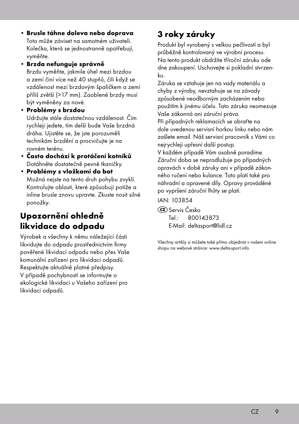 Upozornění ohledně likvidace do odpadu, 3 roky záruky | Crivit HI-1738 User Manual | Page 9 / 28