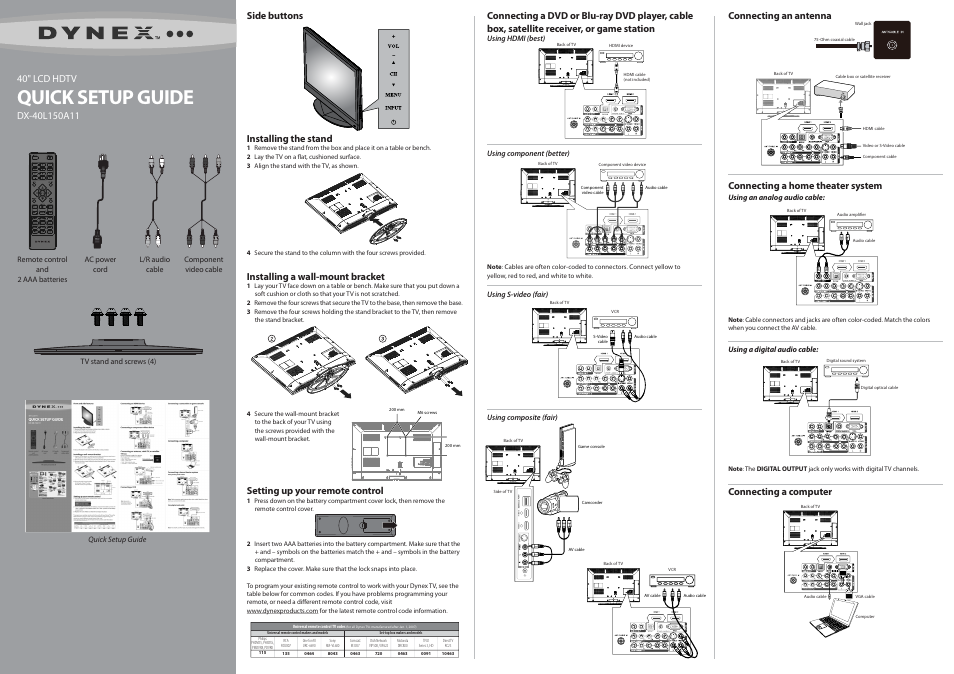 Dynex DX-40L150A11 User Manual | 2 pages