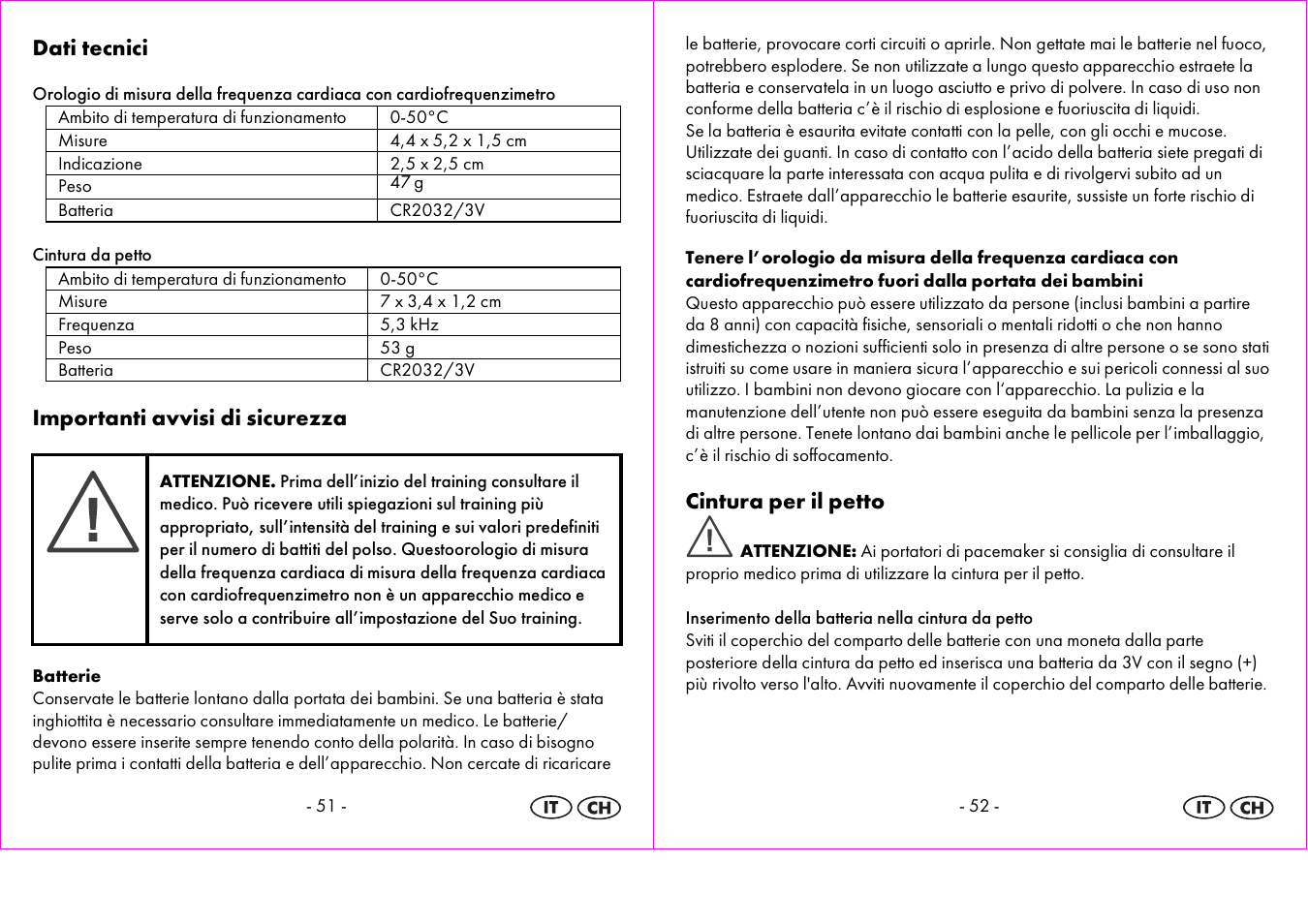 Dati tecnici, Importanti avvisi di sicurezza, Cintura per il petto | Crivit 1-LD3875 User Manual | Page 27 / 47