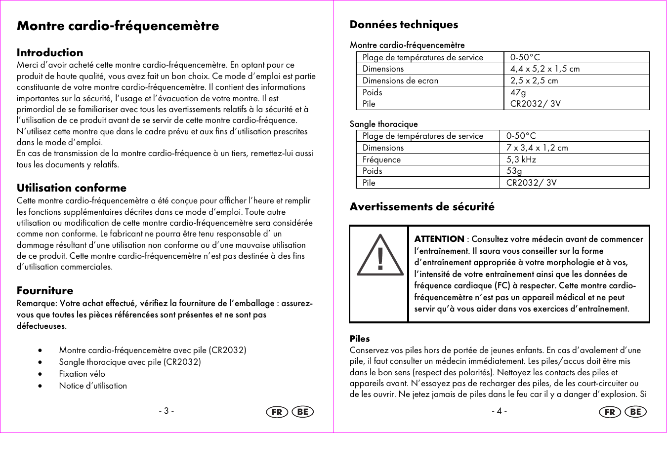 Montre cardio-fréquencemètre, Introduction, Utilisation conforme | Fourniture, Données techniques, Avertissements de sécurité | Crivit 1-LD3875 User Manual | Page 3 / 47