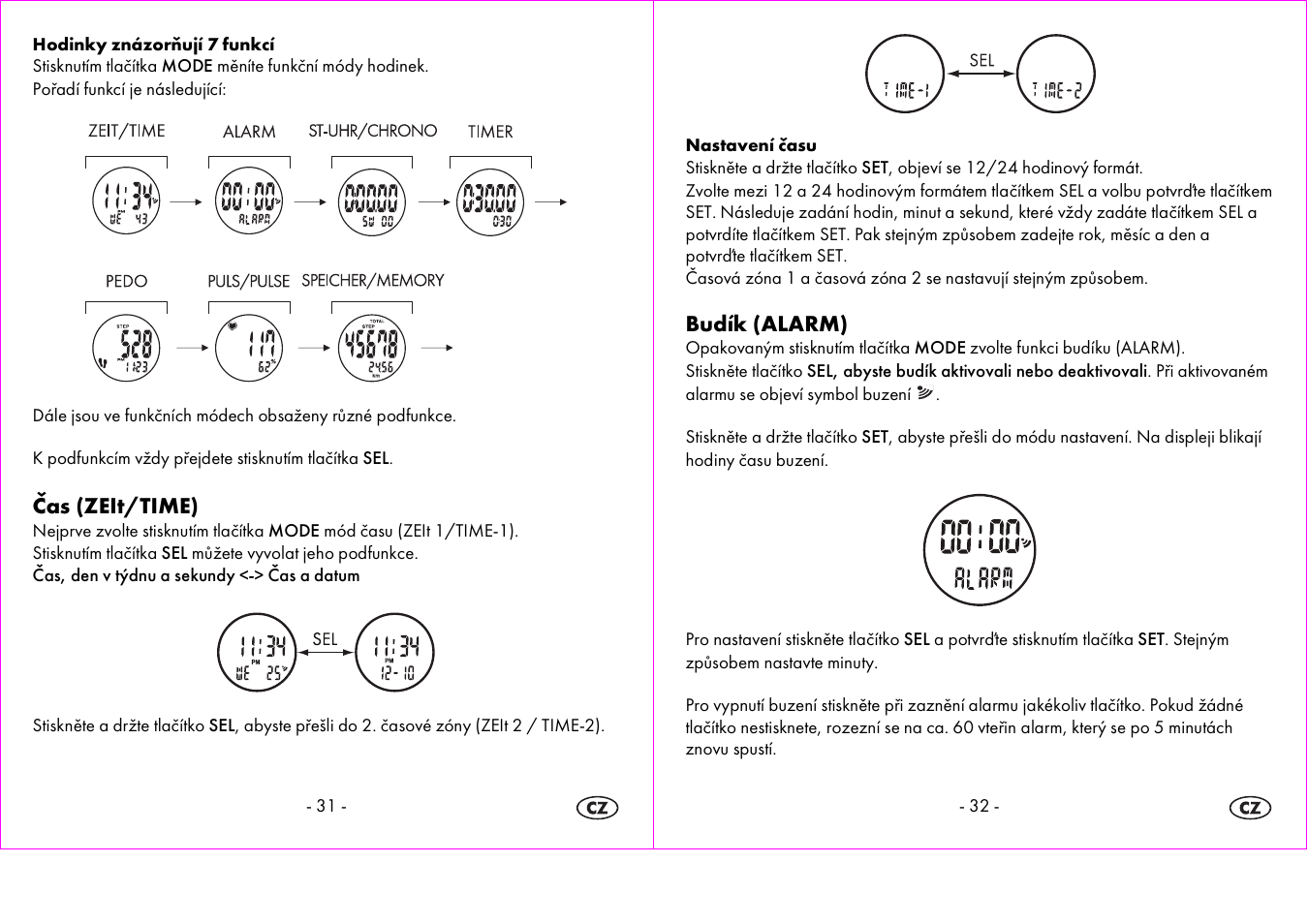 Čas (zeit/time), Budík (alarm) | Crivit 1-LD3875 User Manual | Page 17 / 45