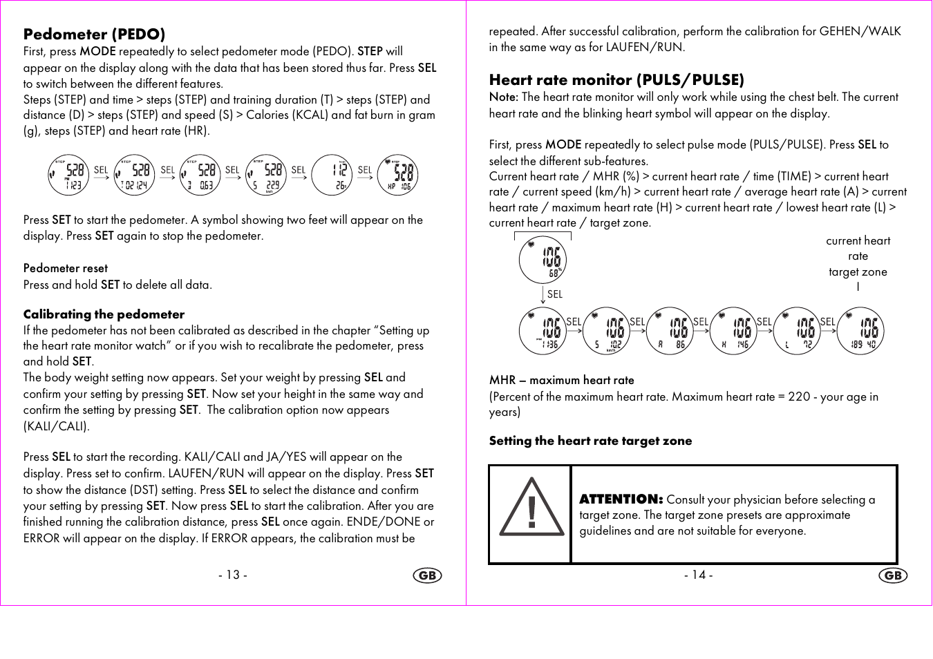 Pedometer (pedo), Heart rate monitor (puls/pulse) | Crivit 1-LD3875 User Manual | Page 8 / 45