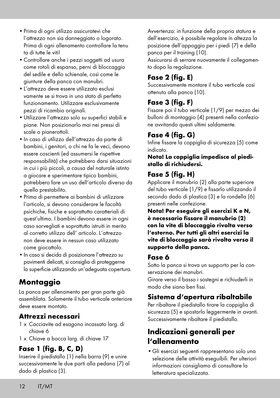 Montaggio, Indicazioni generali per l‘allenamento | Crivit TB-1701 User Manual | Page 10 / 30
