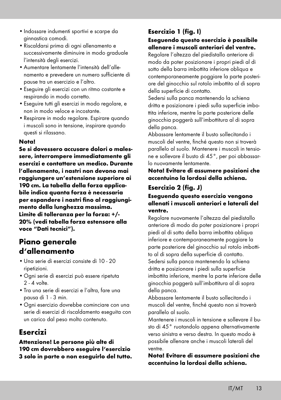 Piano generale d‘allenamento, Esercizi | Crivit TB-1701 User Manual | Page 11 / 30