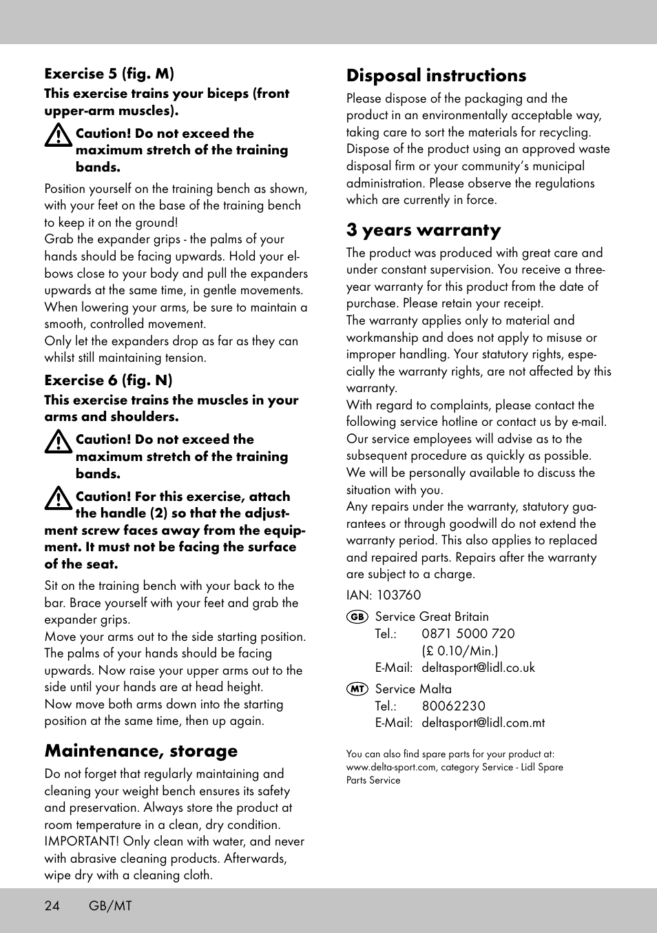 Disposal instructions, 3 years warranty, Maintenance, storage | Crivit TB-1701 User Manual | Page 22 / 30