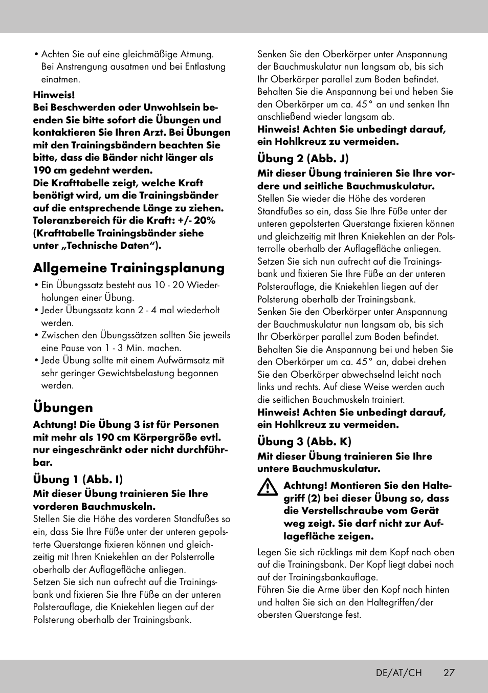 Allgemeine trainingsplanung, Übungen | Crivit TB-1701 User Manual | Page 25 / 30