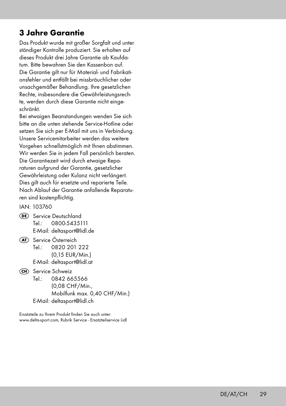 3 jahre garantie | Crivit TB-1701 User Manual | Page 27 / 30