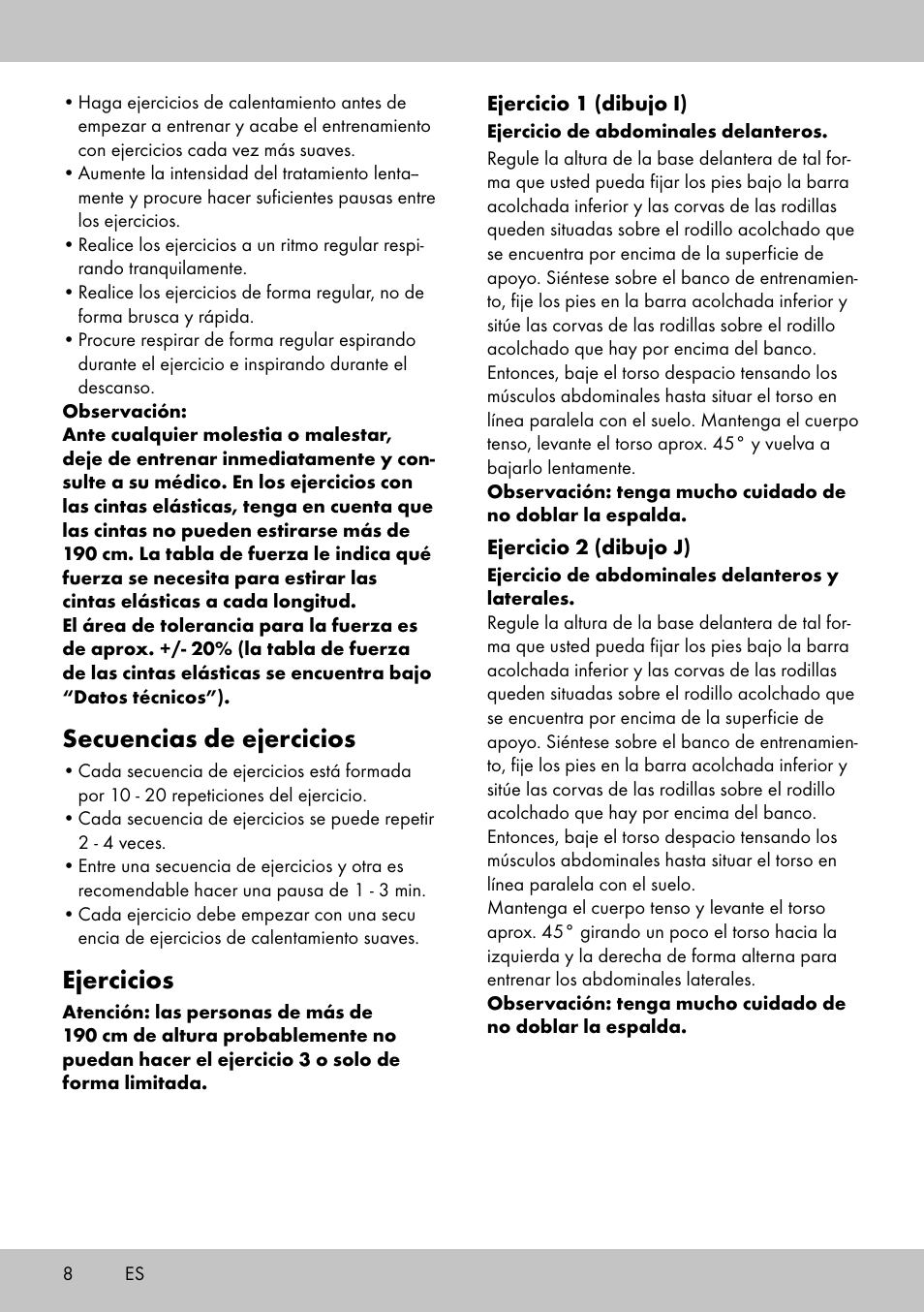 Secuencias de ejercicios, Ejercicios | Crivit TB-1701 User Manual | Page 6 / 30