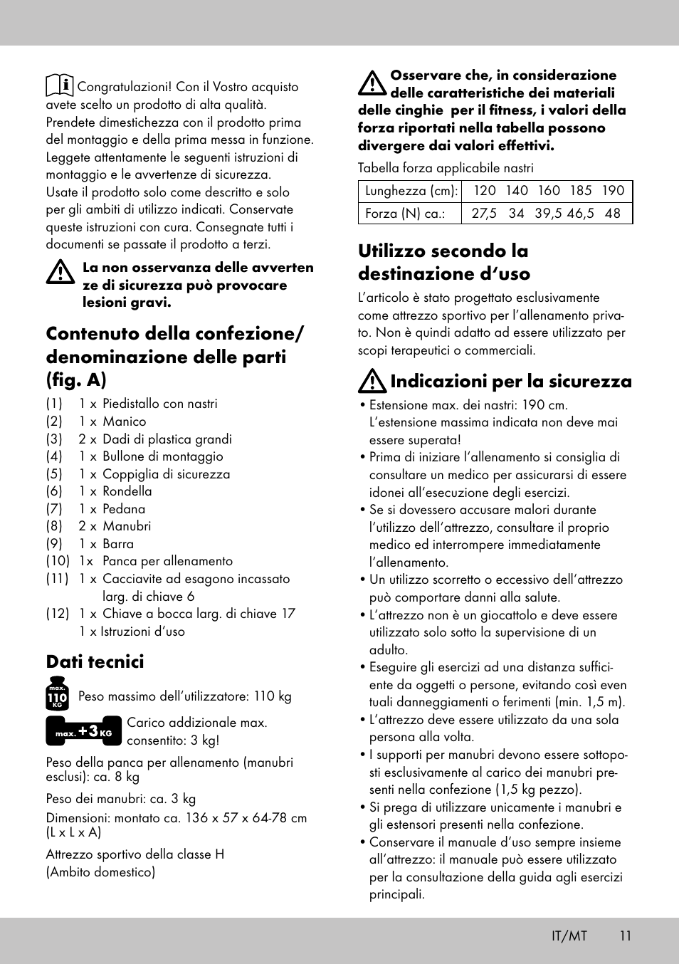 Dati tecnici, Utilizzo secondo la destinazione d‘uso, Indicazioni per la sicurezza | Crivit TB-1701 User Manual | Page 9 / 30