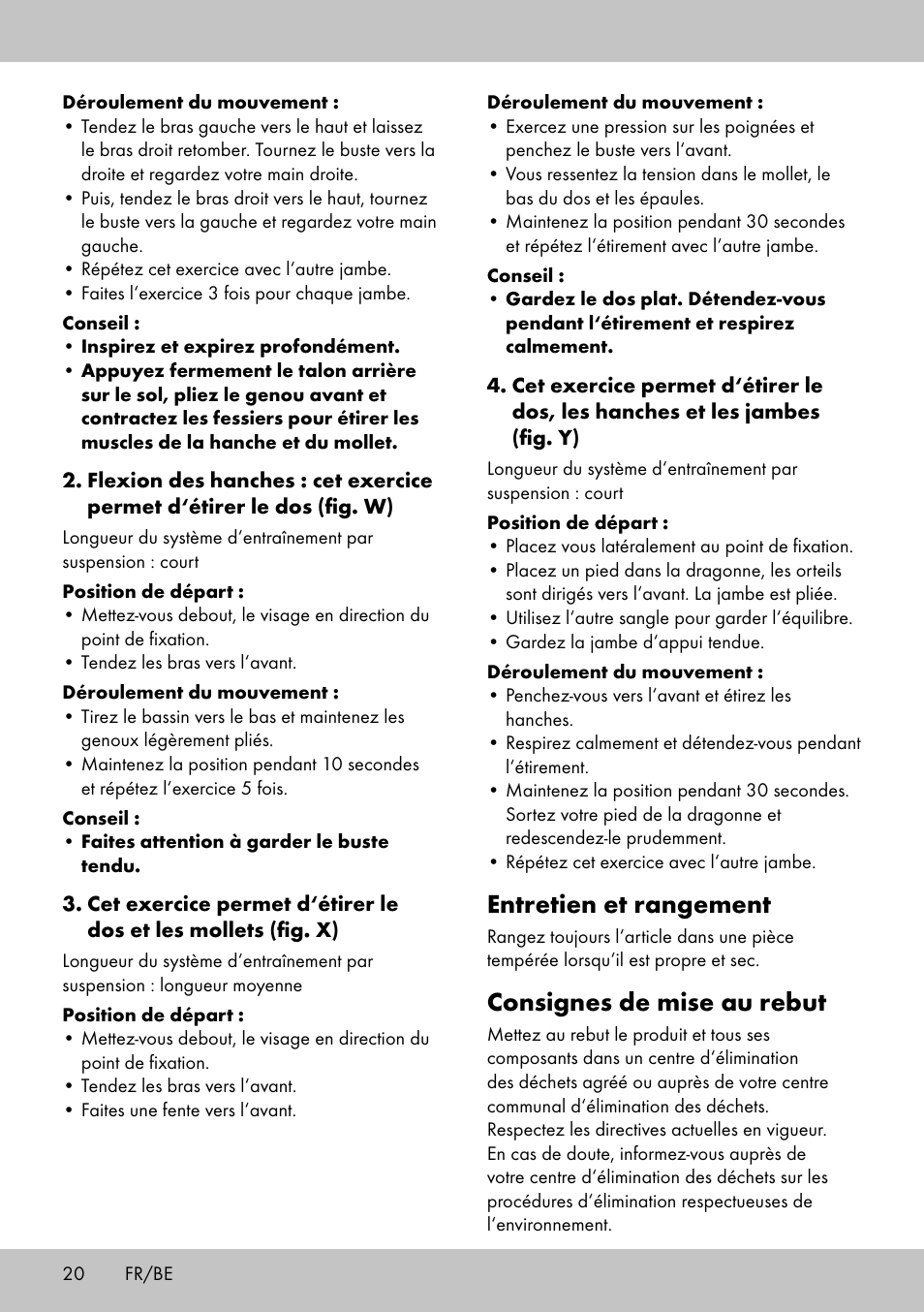 Entretien et rangement, Consignes de mise au rebut | Crivit ST-1744 User Manual | Page 20 / 52