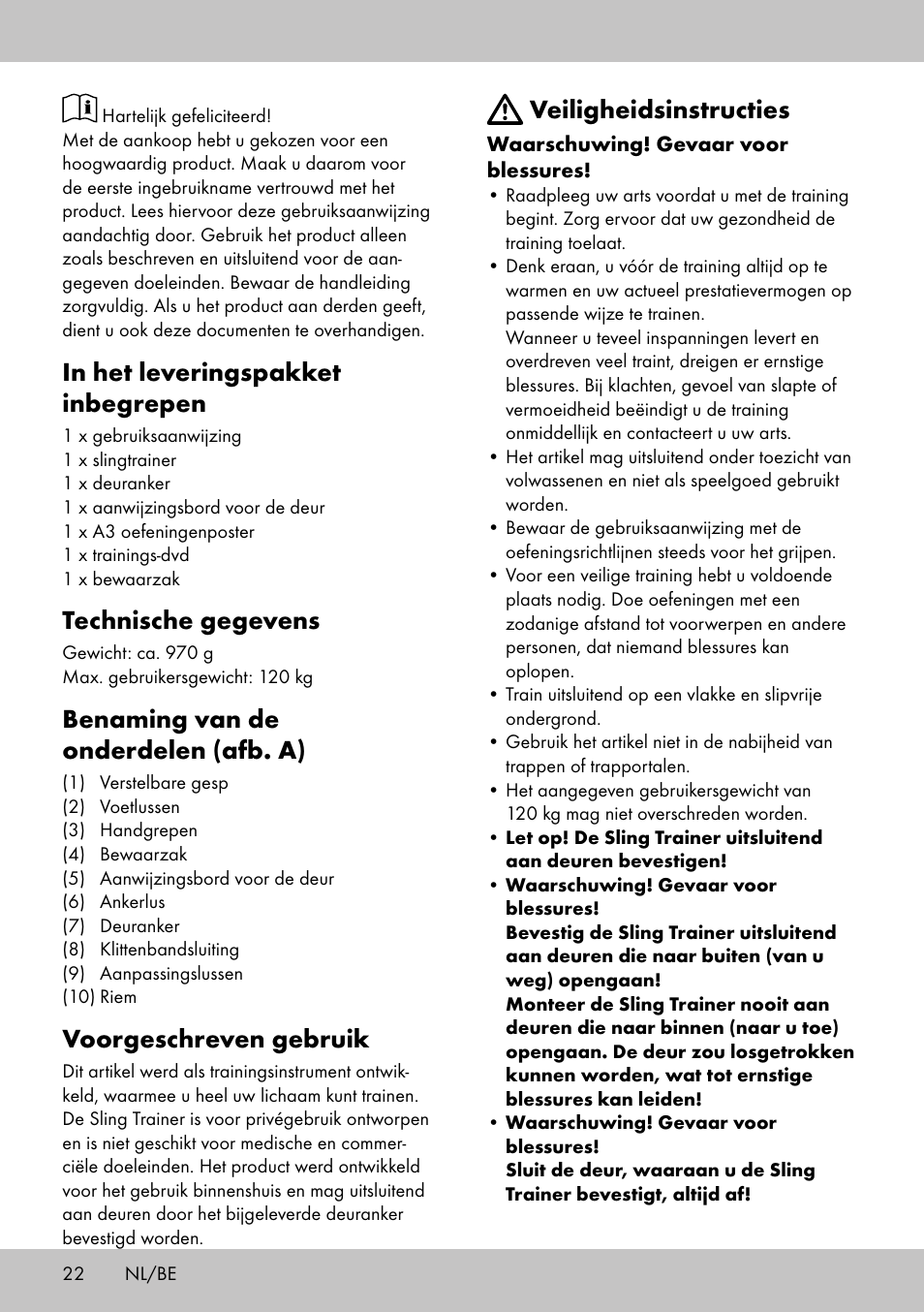 Technische gegevens, Benaming van de onderdelen (afb. a), Voorgeschreven gebruik | Veiligheidsinstructies | Crivit ST-1744 User Manual | Page 22 / 52