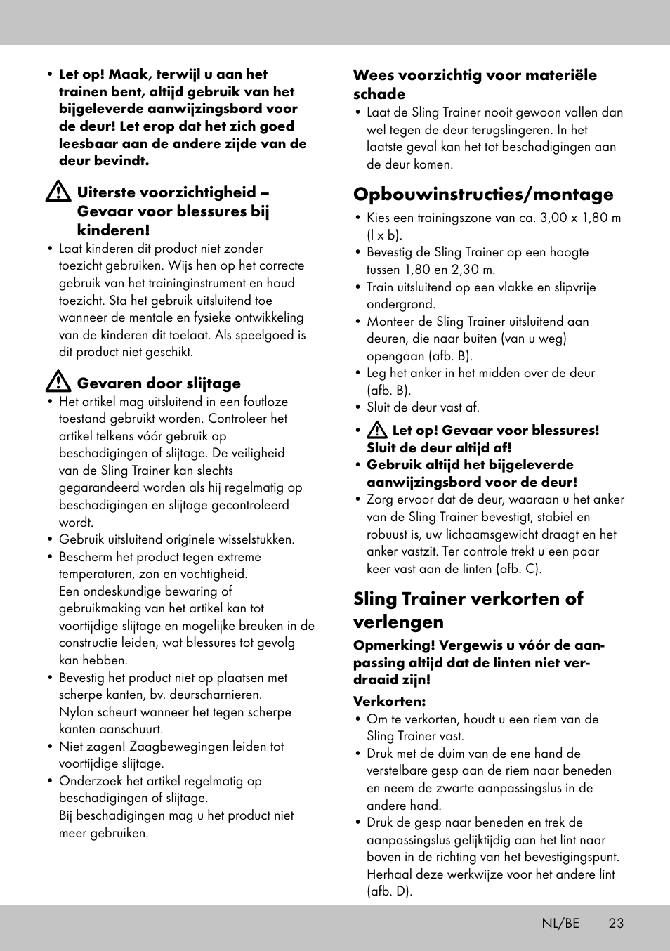 Opbouwinstructies/montage, Sling trainer verkorten of verlengen | Crivit ST-1744 User Manual | Page 23 / 52