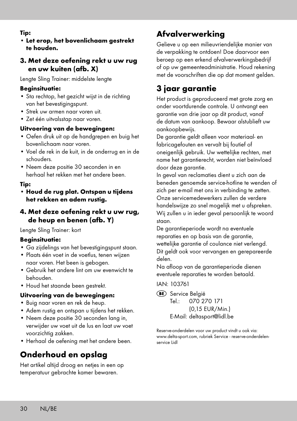 Onderhoud en opslag, Afvalverwerking, 3 jaar garantie | Crivit ST-1744 User Manual | Page 30 / 52
