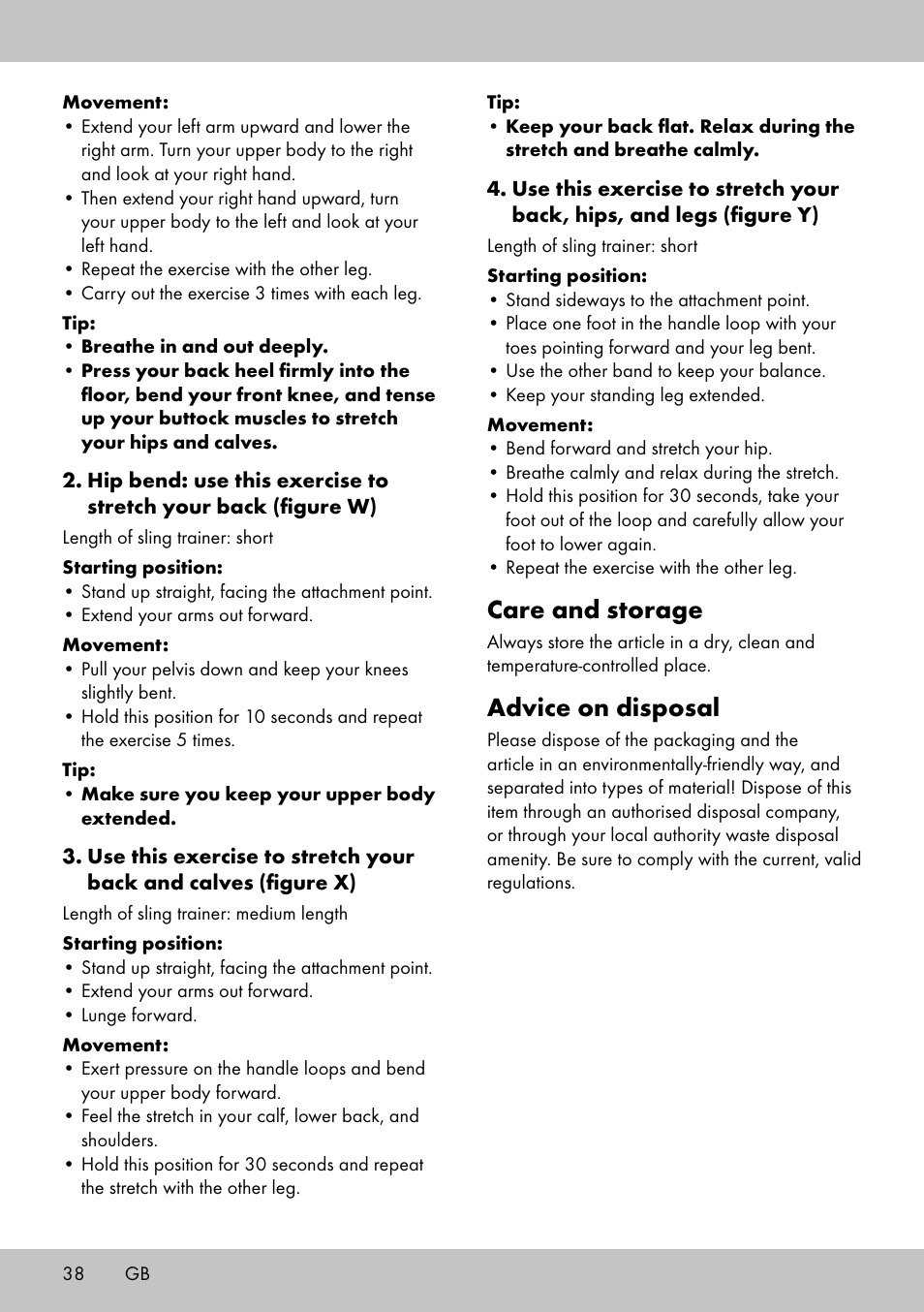 Care and storage, Advice on disposal | Crivit ST-1744 User Manual | Page 38 / 52