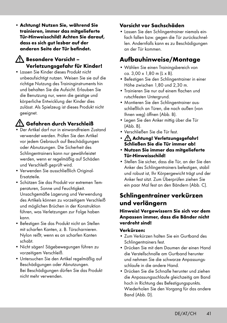 Aufbauhinweise/montage, Schlingentrainer verkürzen und verlängern | Crivit ST-1744 User Manual | Page 41 / 52