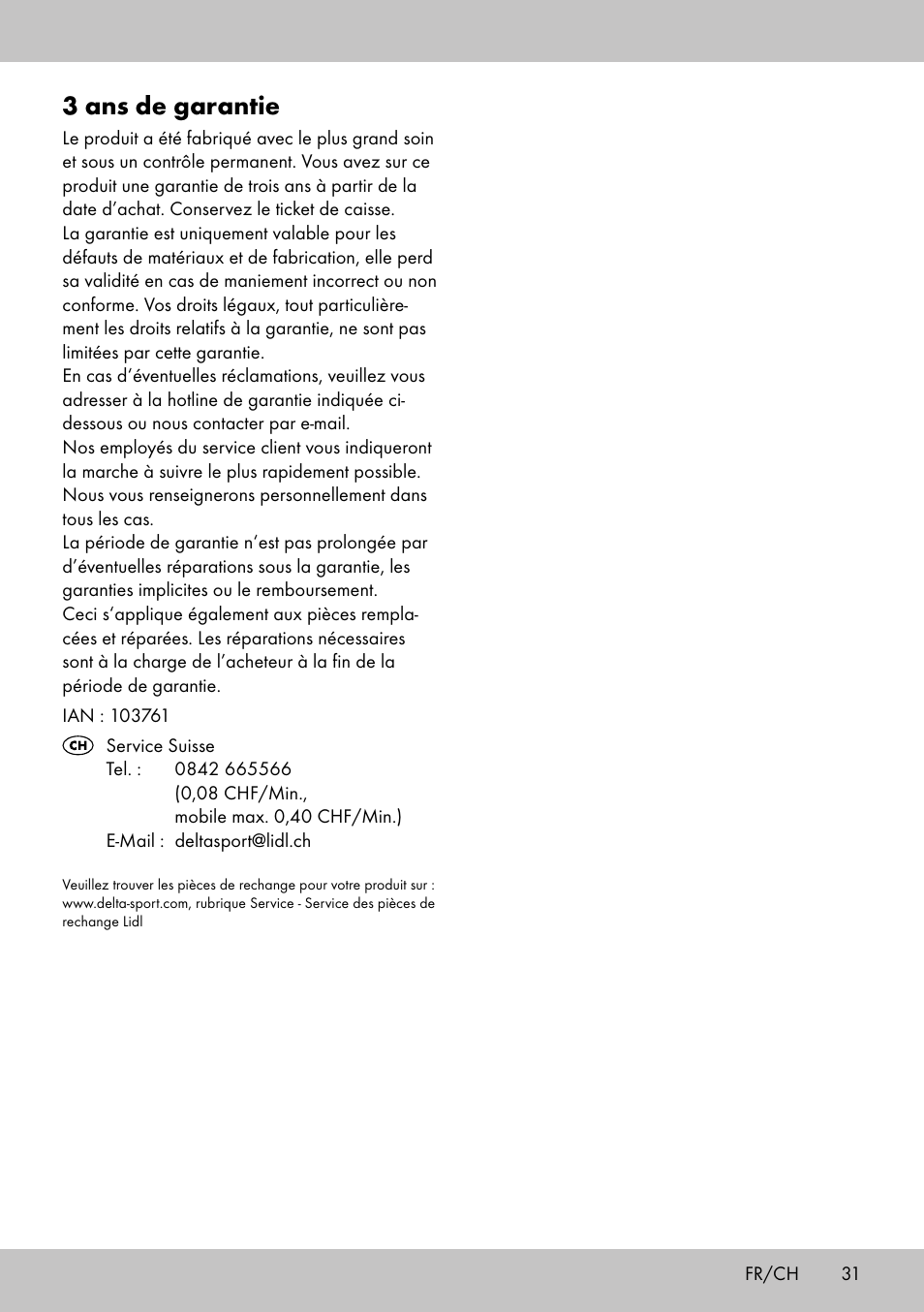 3 ans de garantie | Crivit ST-1744 User Manual | Page 31 / 50