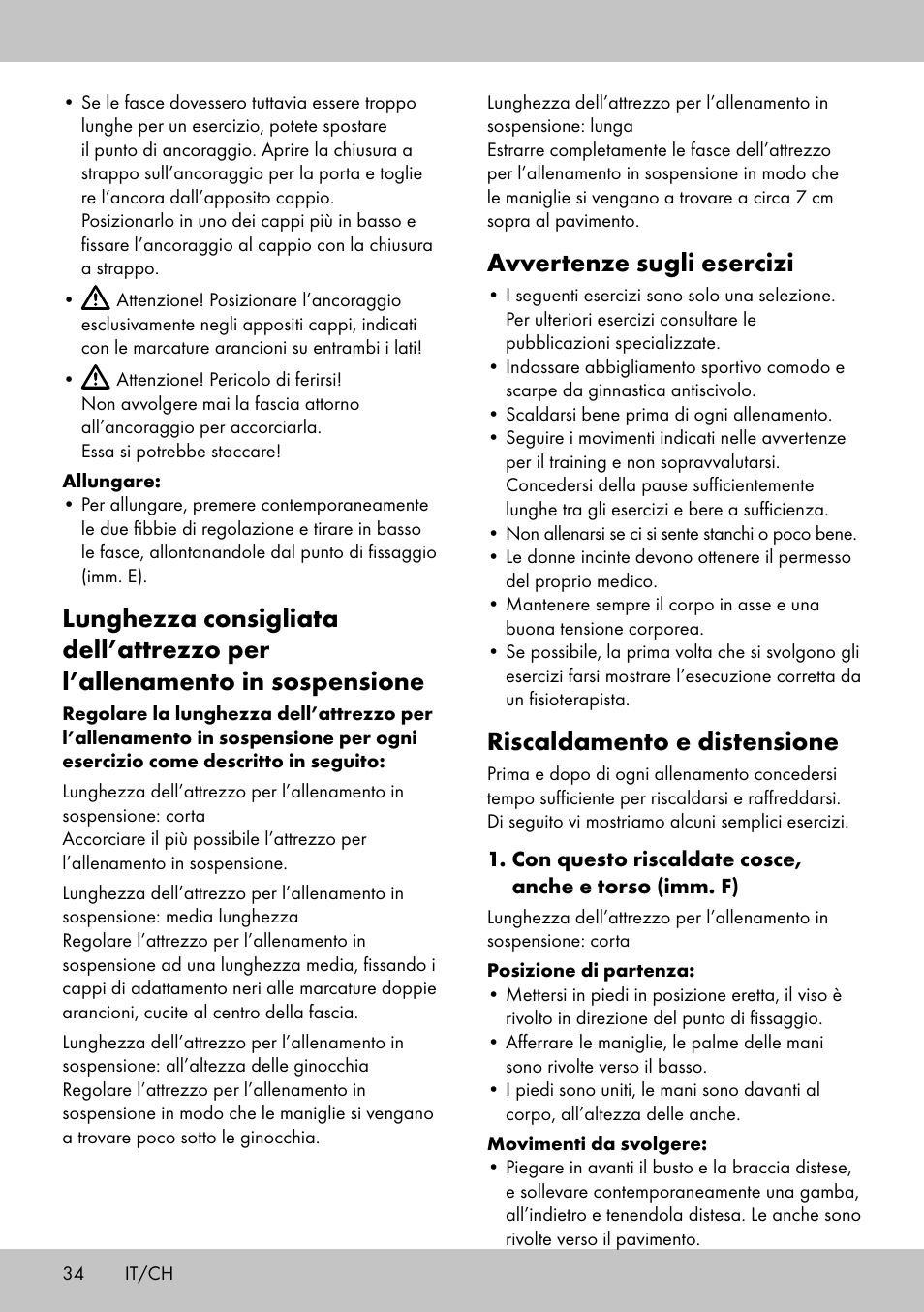 Avvertenze sugli esercizi, Riscaldamento e distensione | Crivit ST-1744 User Manual | Page 34 / 50