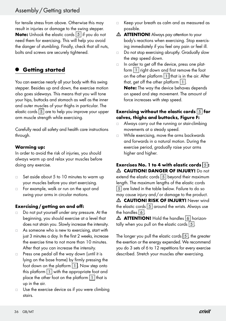 Assembly / getting started, Getting started | Crivit Z29550 User Manual | Page 36 / 49