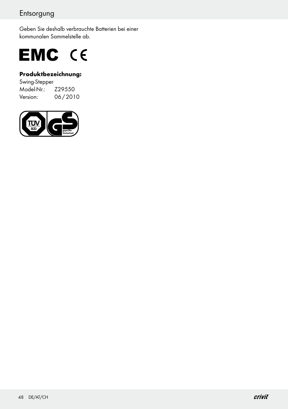 Crivit Z29550 User Manual | Page 48 / 49