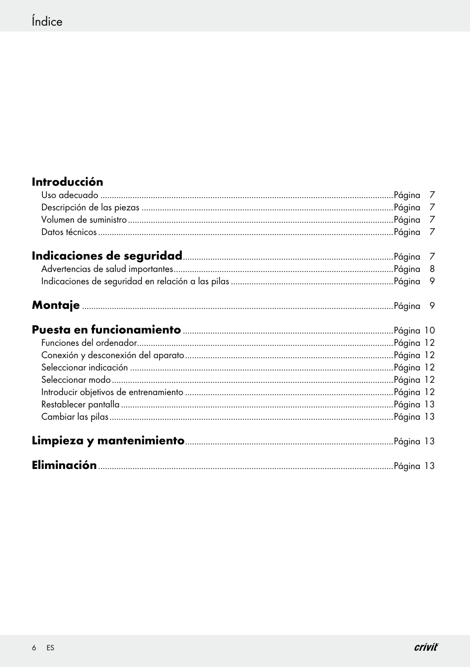 Índice | Crivit Z29550 User Manual | Page 6 / 49