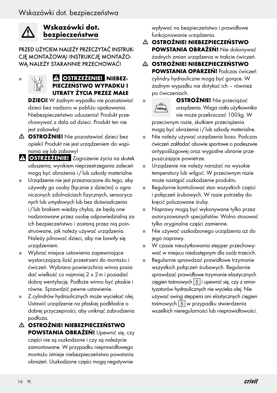 Wskazówki dot. bezpieczeństwa | Crivit Z29550 User Manual | Page 16 / 64