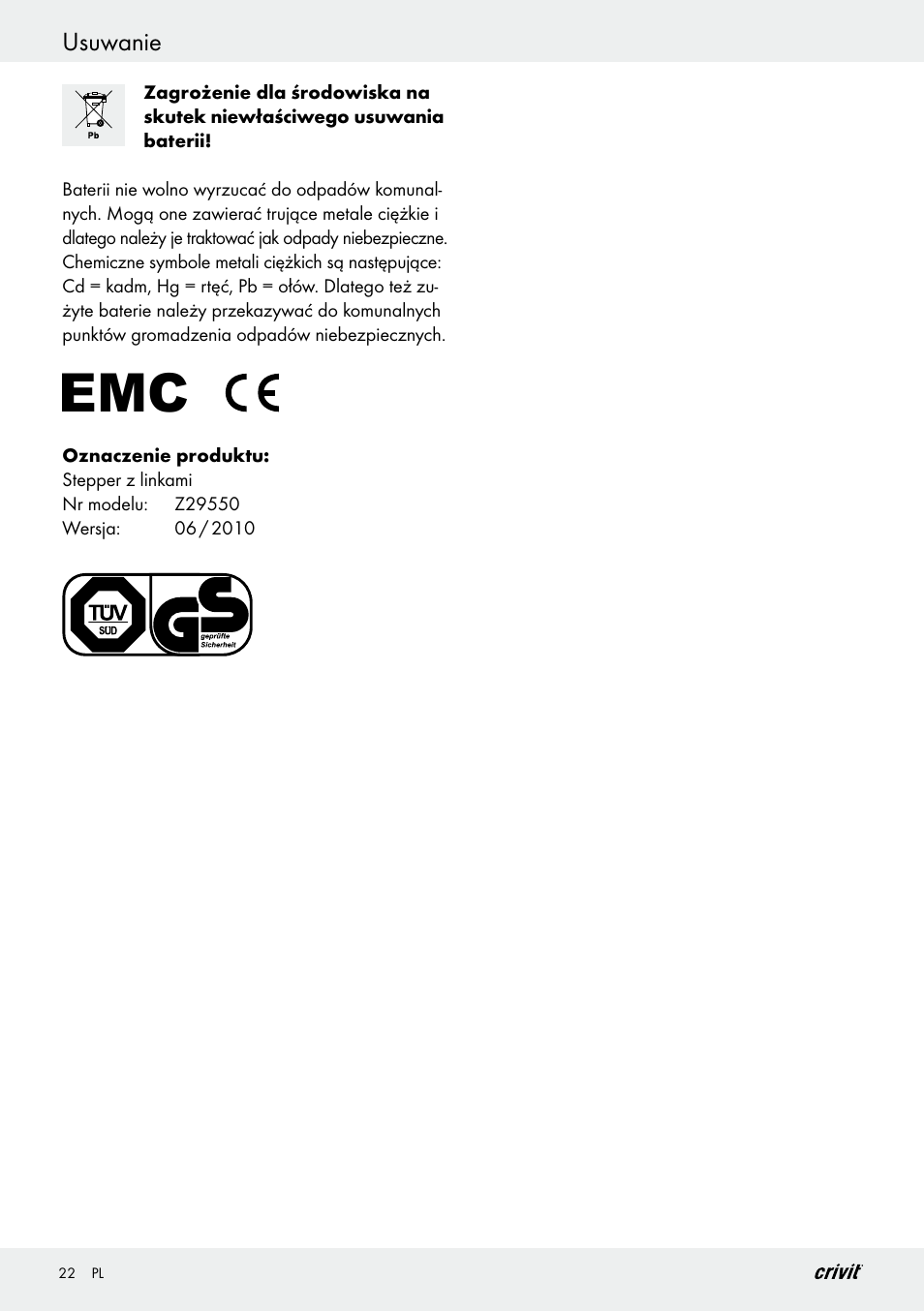 Crivit Z29550 User Manual | Page 22 / 64
