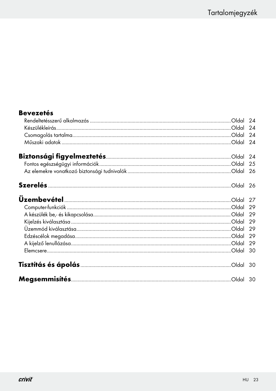 Tartalomjegyzék | Crivit Z29550 User Manual | Page 23 / 64