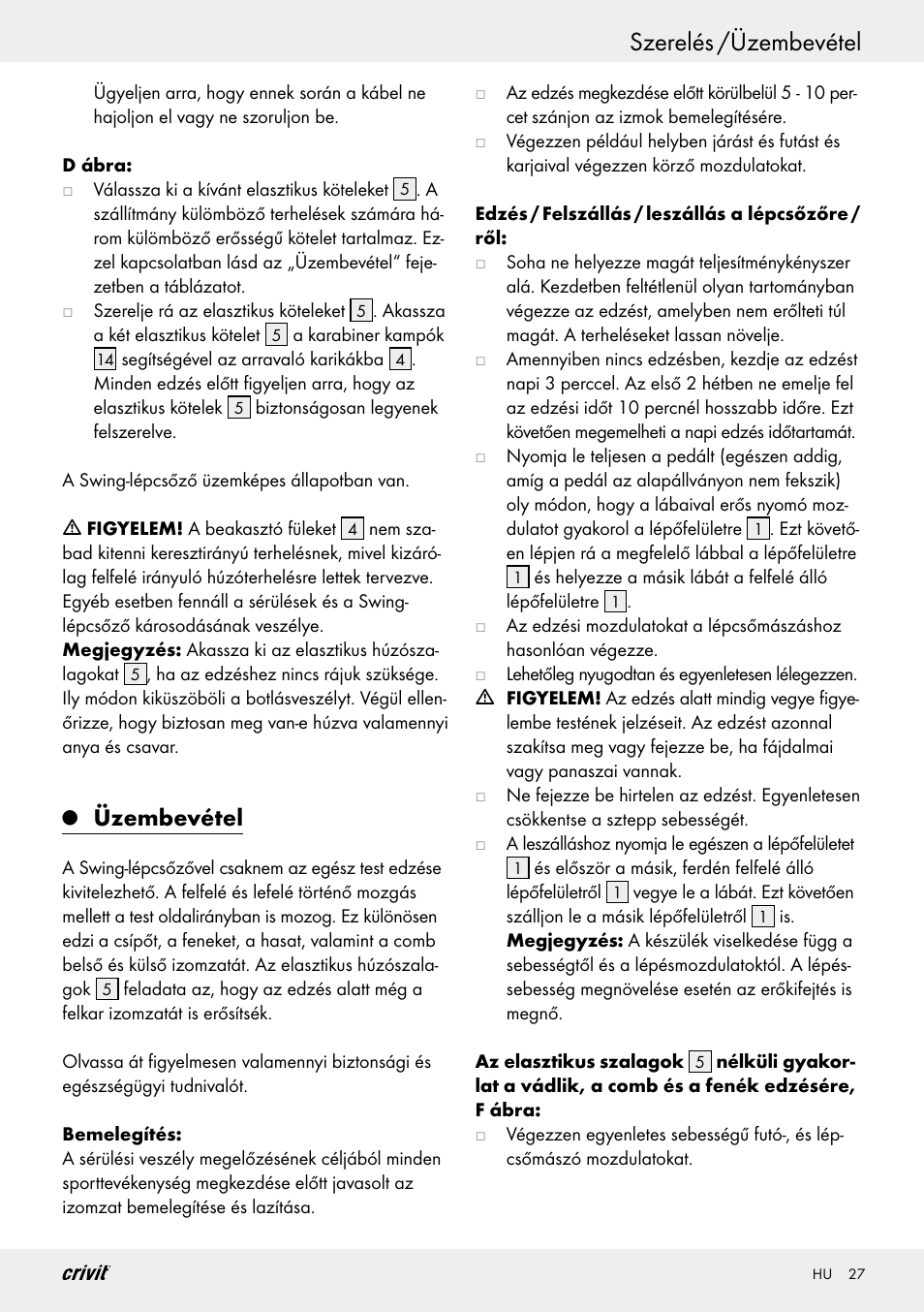 Szerelés /üzembevétel, Üzembevétel | Crivit Z29550 User Manual | Page 27 / 64