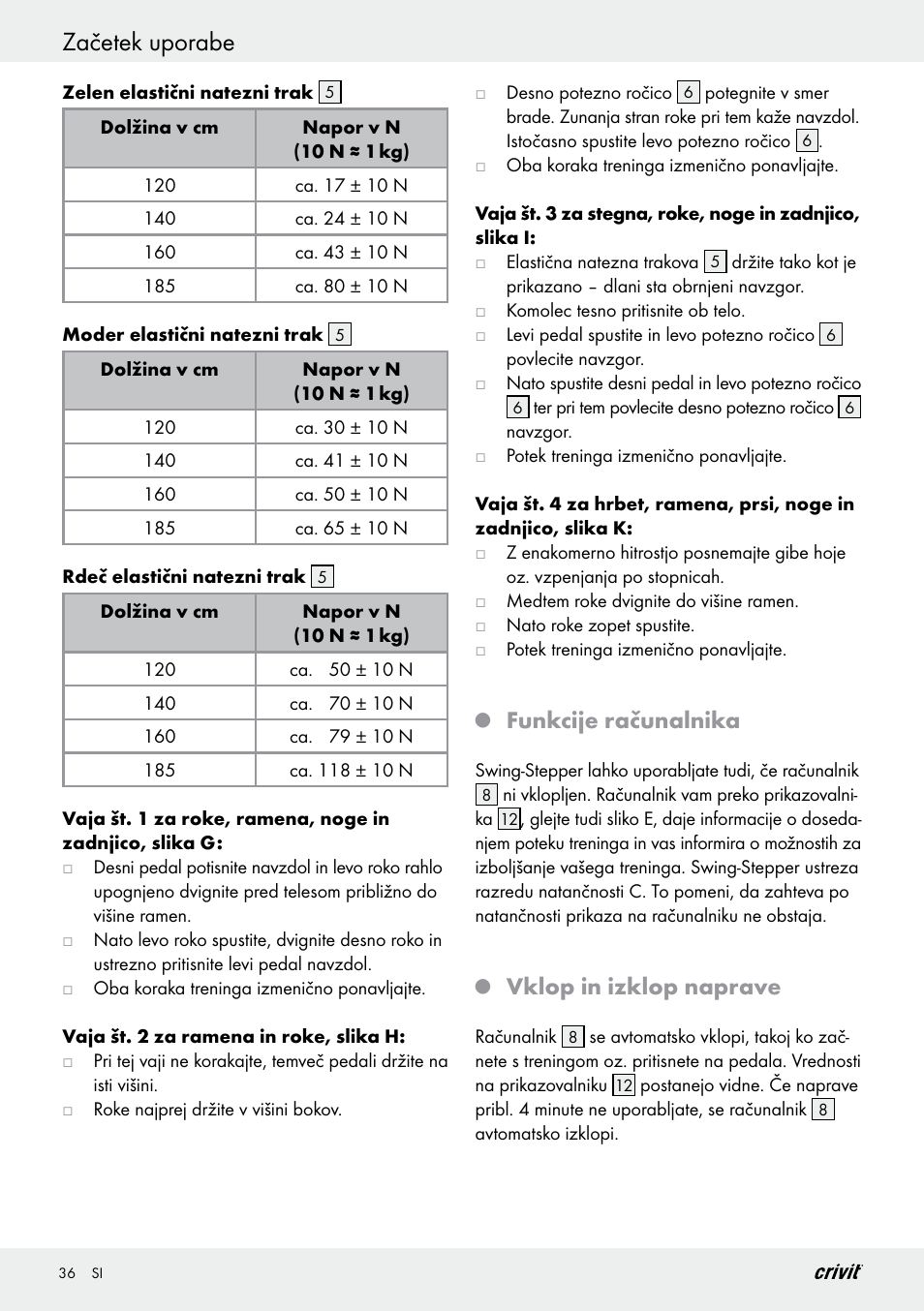 Začetek uporabe, Funkcije računalnika, Vklop in izklop naprave | Crivit Z29550 User Manual | Page 36 / 64