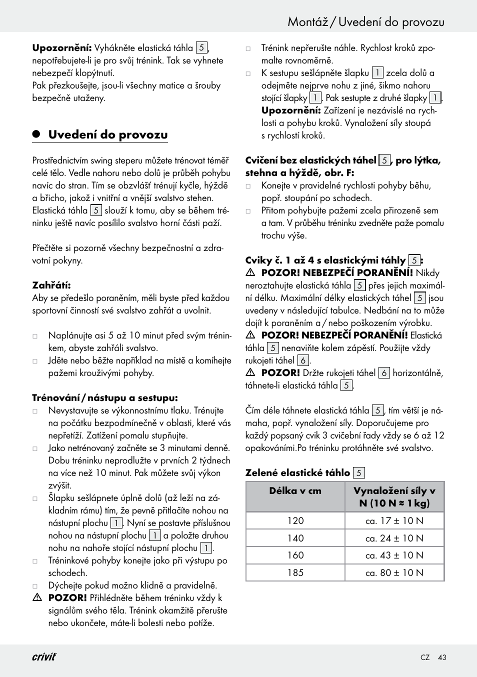 Montáž / uvedení do provozu, Uvedení do provozu | Crivit Z29550 User Manual | Page 43 / 64