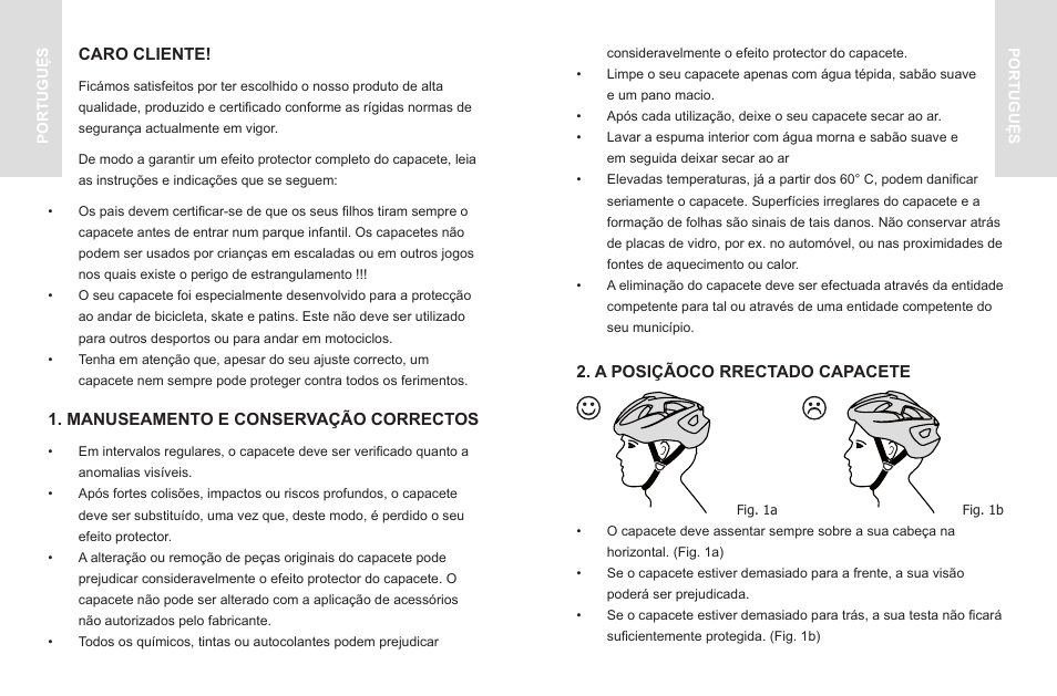 Caro cliente, Manuseamento e conservação correctos, A posiçãoco rrectado capacete | Crivit SP - 33 User Manual | Page 10 / 22