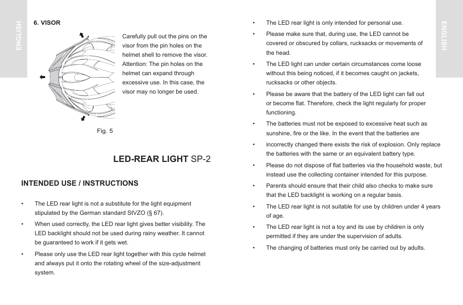 Led-rear light sp-2, Intended use / instructions | Crivit SP - 33 User Manual | Page 16 / 22