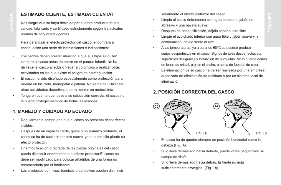 Estimado cliente, estimada clienta, Manejo y cuidado ad ecuado, Posición correcta del casco | Crivit SP - 33 User Manual | Page 2 / 22