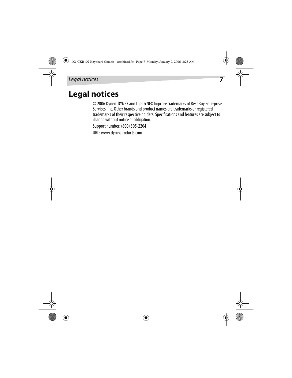 Legal notices | Dynex DX-CKB102 User Manual | Page 7 / 20