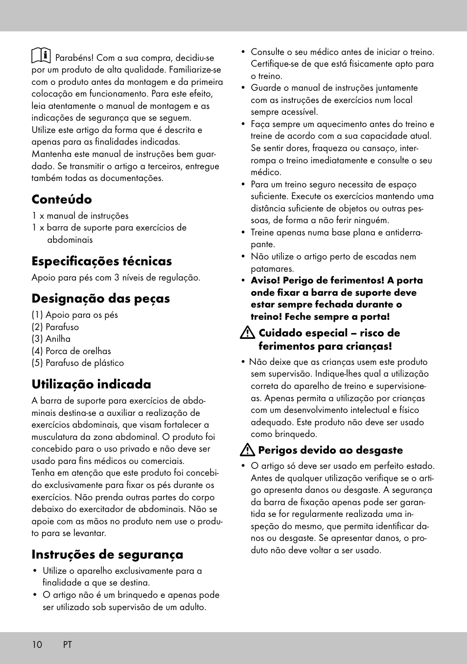 Conteúdo, Especificações técnicas, Designação das peças | Utilização indicada, Instruções de segurança | Crivit HF-1753 User Manual | Page 10 / 20