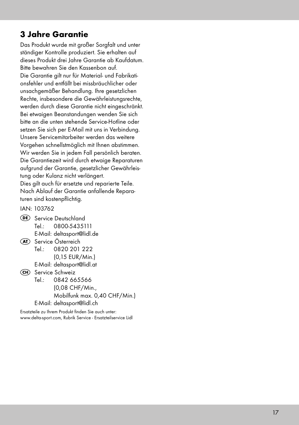 3 jahre garantie | Crivit HF-1753 User Manual | Page 17 / 20