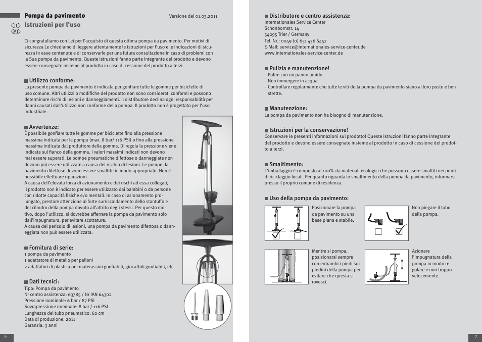 Pompa da pavimento, Istruzioni per l’uso | Crivit Floor air-pump User Manual | Page 4 / 13