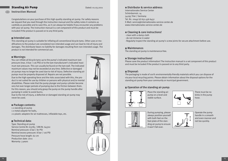 Standing air pump | Crivit Floor air-pump User Manual | Page 8 / 13