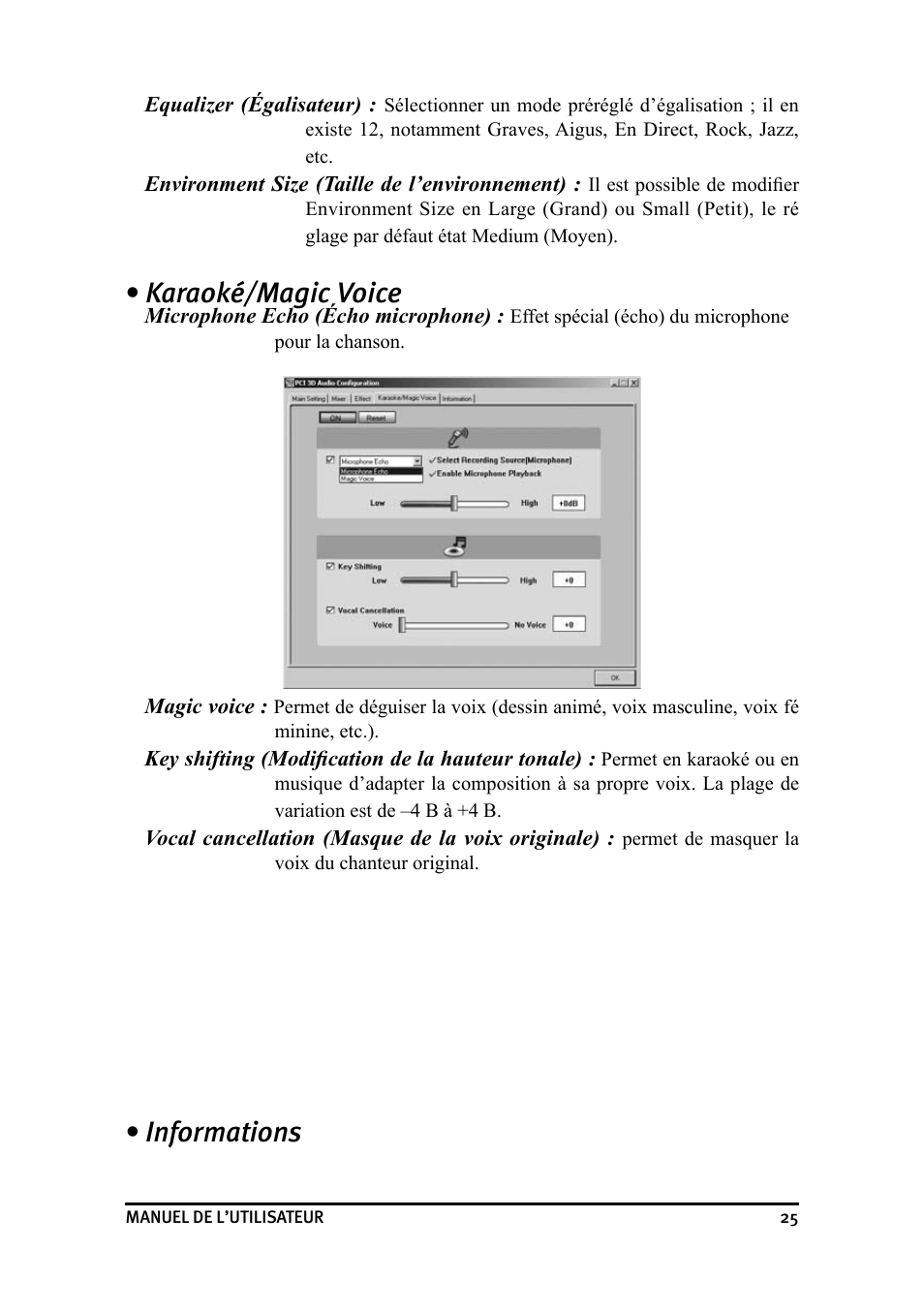 Karaoké/magic voice, Informations | Dynex DX-SC71 User Manual | Page 25 / 40