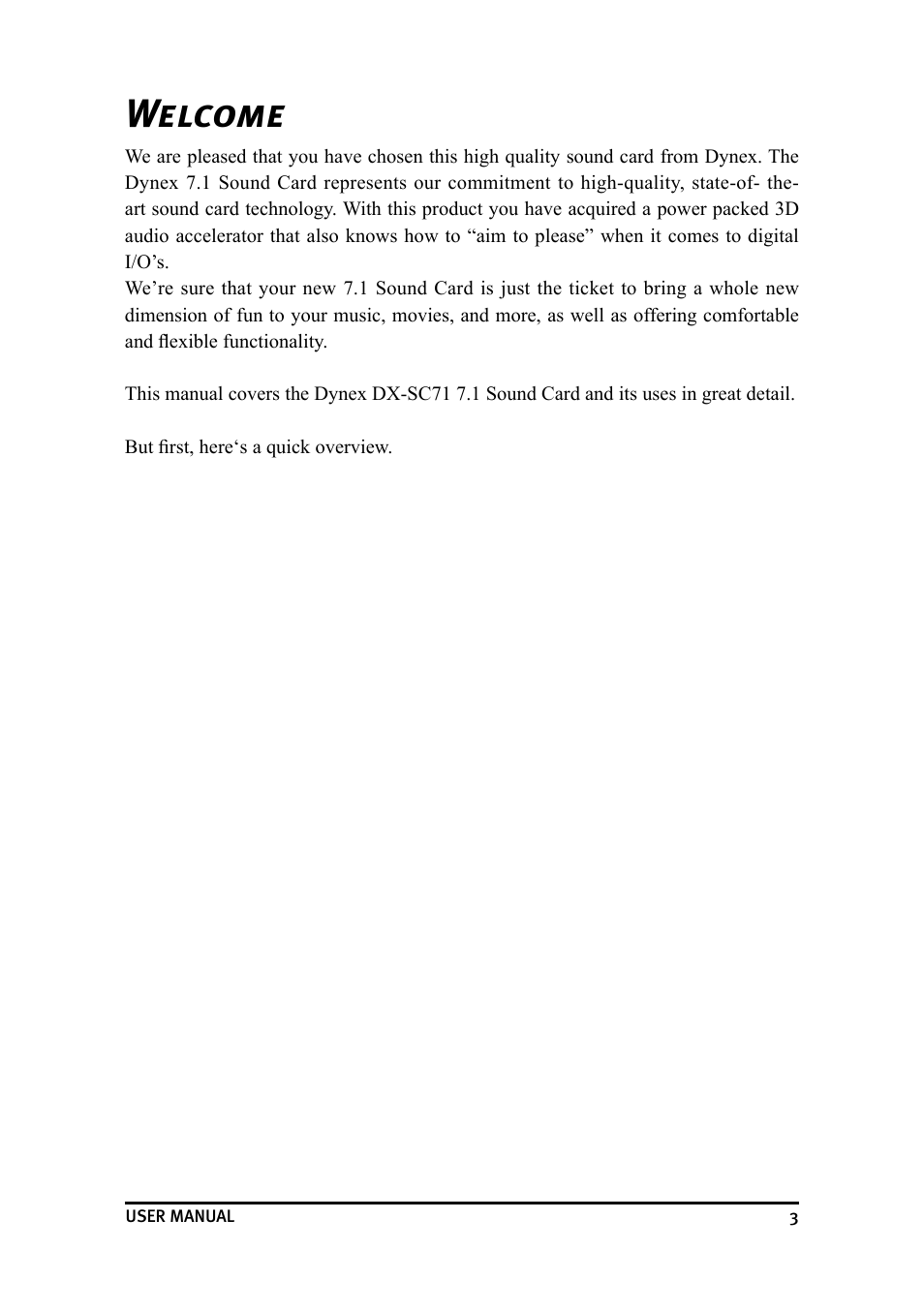 Welcome | Dynex DX-SC71 User Manual | Page 3 / 40