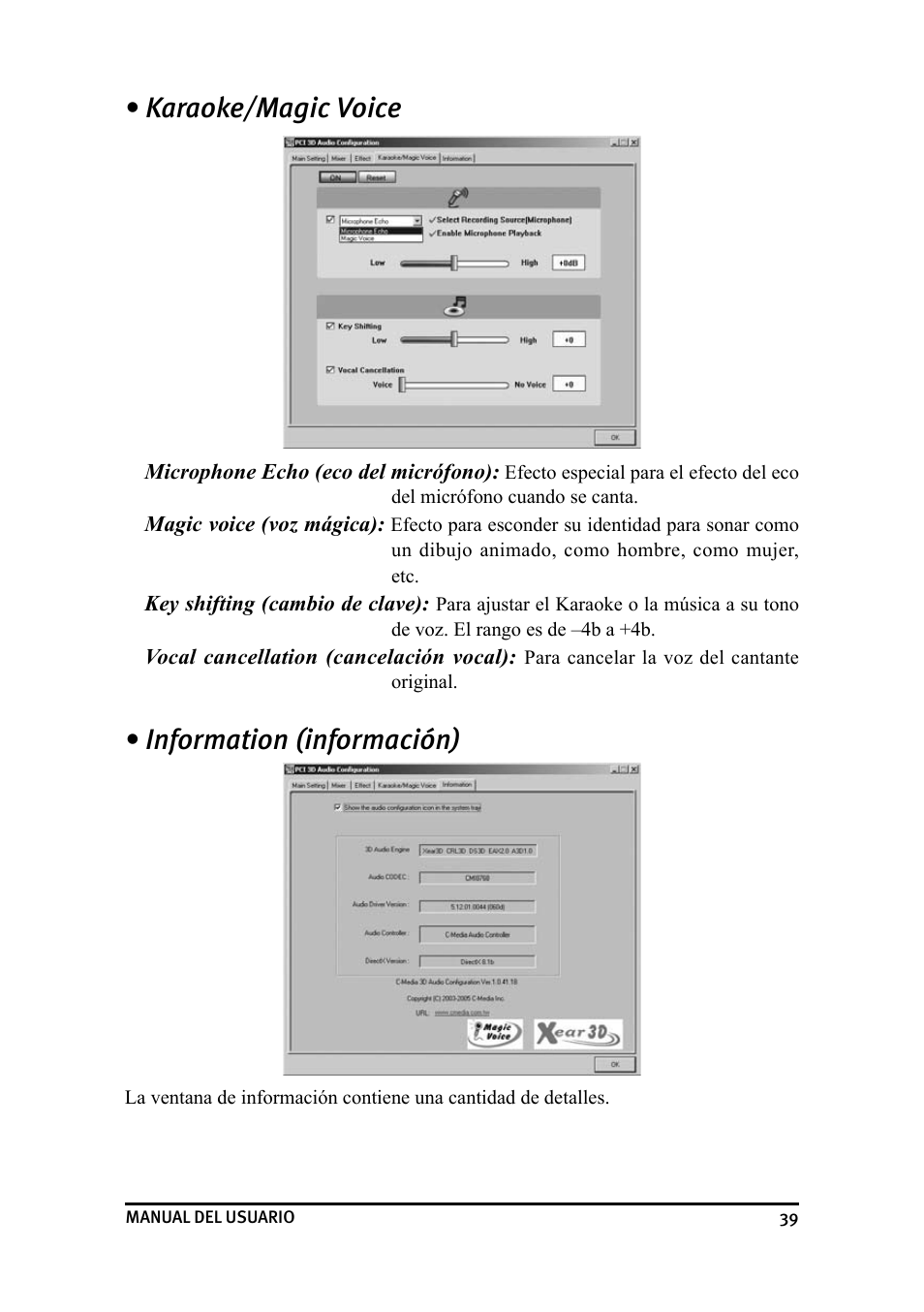 Karaoke/magic voice, Information (información) | Dynex DX-SC71 User Manual | Page 39 / 40