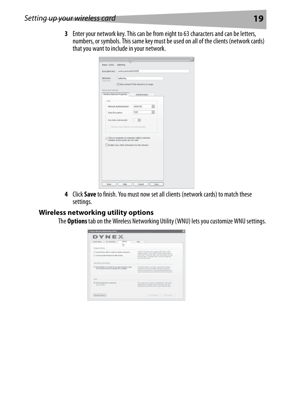 Wireless networking utility options | Dynex DX-EBNBC User Manual | Page 19 / 86