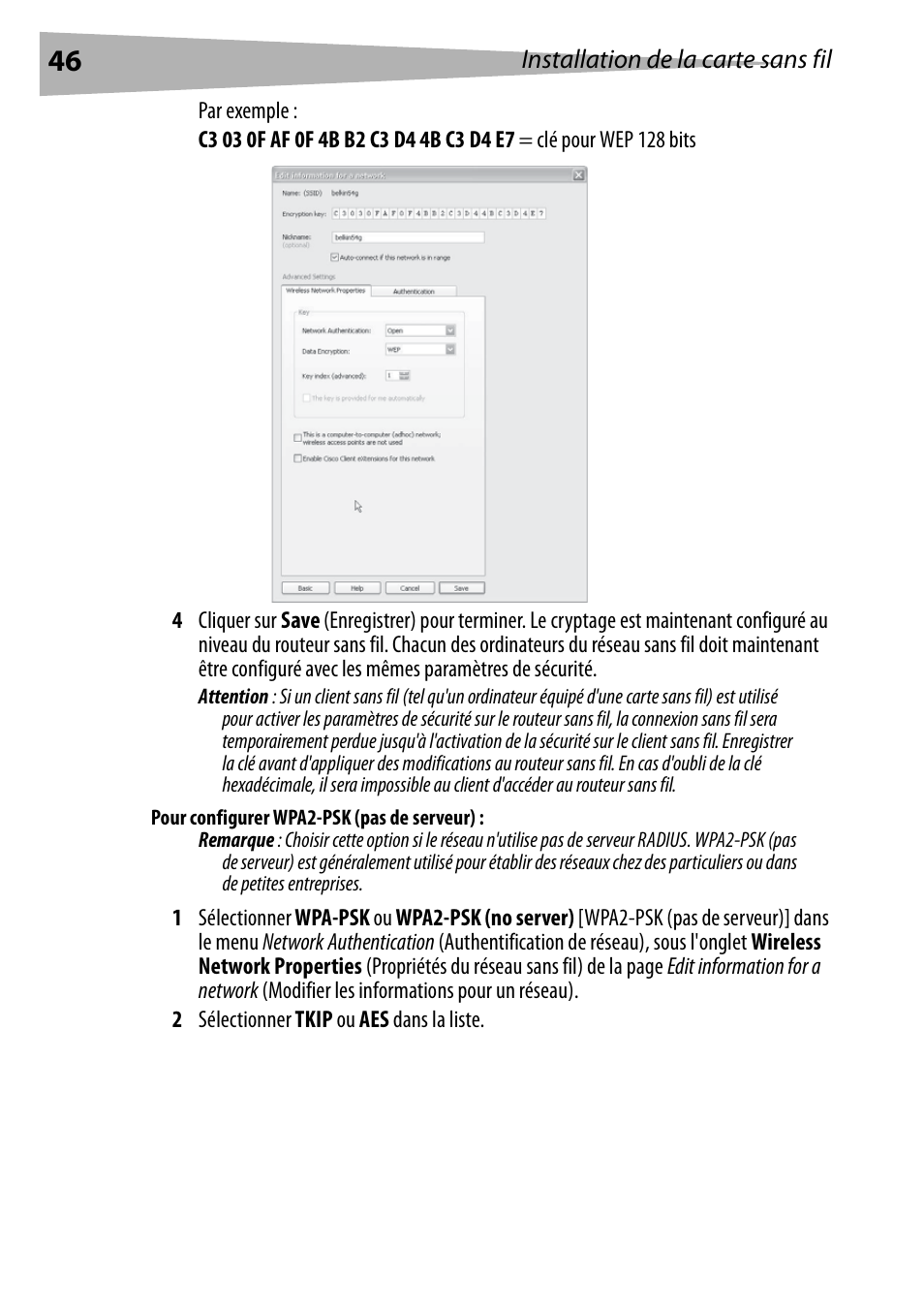 Pour configurer wpa2-psk (pas de serveur) | Dynex DX-EBNBC User Manual | Page 46 / 86