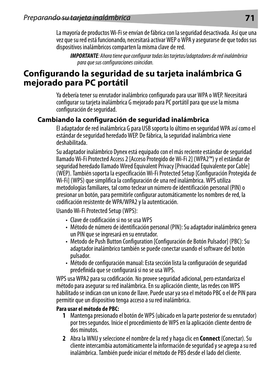 Para usar el método de pbc | Dynex DX-EBNBC User Manual | Page 71 / 86