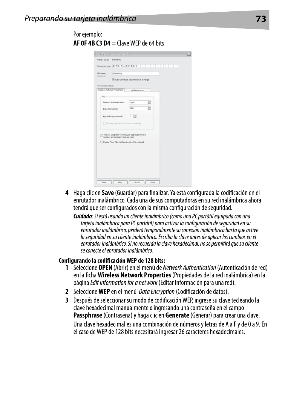 Configurando la codificación wep de 128 bits | Dynex DX-EBNBC User Manual | Page 73 / 86